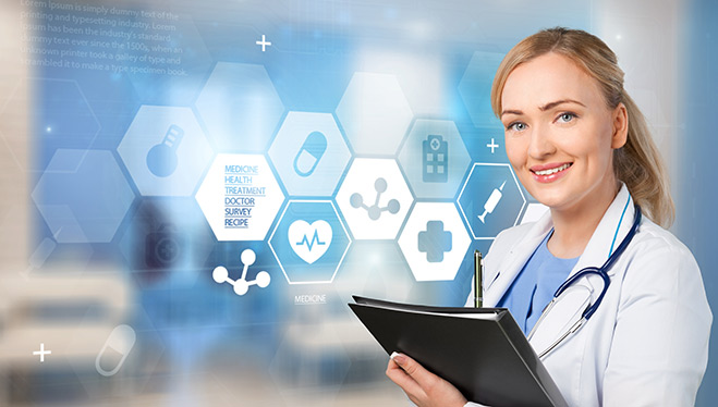 Female doctor holding clipboard